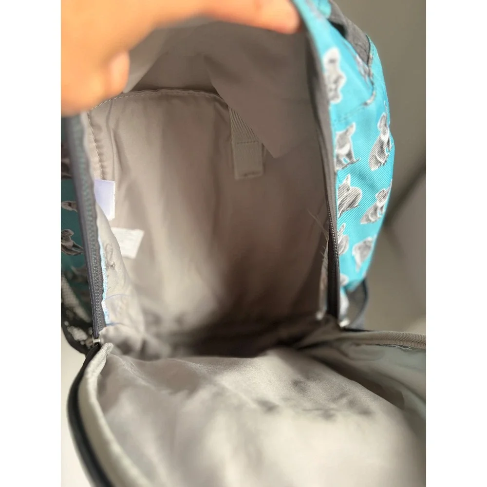 Pottery Barn Kids Koala Print Backpack Teal Gray Multi-Pocket Bag with Bungee
